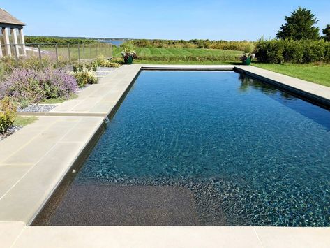 Ocean Blue Pebble Sheen w/ Rodio Tile and Bluestone - Beach Style - Pool - Boston - by Atlantic Pool, Inc. - Serving Martha's Vineyard | Houzz Pebble Sheen Ocean Blue, Ocean Blue Pebble Sheen Pools, Pebble Tech Pool Colors, Pool Houses Ideas Backyards, Pebble Tech Pool, Pebble Tech, Backyard Pool House, Pool House Designs, Pool Colors