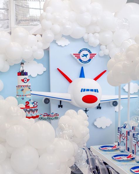 Jet setting ! ✈️ Love this party theme, particularly during these times when flying seems like a far distant memory ! Chiara blue walls,… Aeroplane Theme Birthday Party Decor, Plane Theme Birthday Party Decoration, Airplane Birthday Backdrop, Pilot 1st Birthday Theme, Aeroplane Theme Decoration, Airplanes Birthday Party, Aeroplane Birthday Party Ideas, 2 Fly Birthday Theme, Airplane Decorations Party