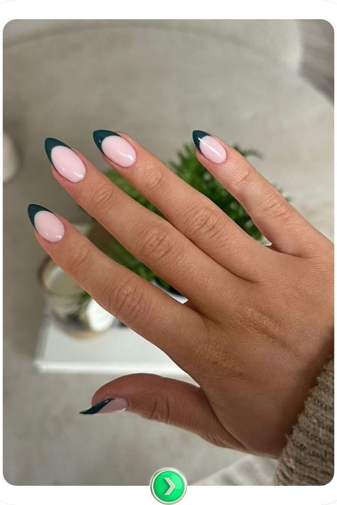 Two-tone green French tips add dimension and depth, making your nails stand out with a chic, layered effect that’s both unique and sophisticated. Green French Tips, French Nail Ideas, September Nail Ideas, Green French, September Nails, 26 September, French Nail, Nail Style, French Tips