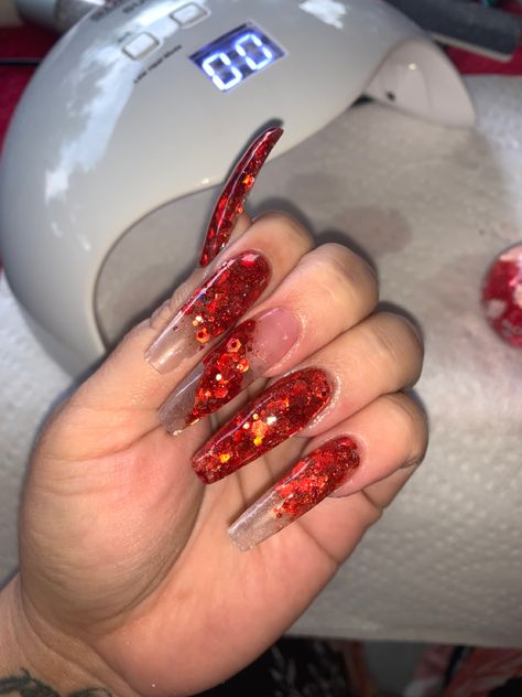 Stiletto Red Nails, Red Glitter Nails, Chalkboard Nails, Red Nails Glitter, Red Gems, Jewelry Prom, Pointed Nails, Neon Nails, Funky Nails