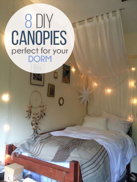 Decorating your dorm room is one of the most exciting parts about going back to school. It's the space where you'll spend most of your time—hanging out, studying, watching Netflix—so you want to make it as "you" as possible. It is important that your... Dorm Canopy, Canopy Over Bed, College Bedroom Apartment, Canopy Bed Diy, College Apartments, Dorm Sweet Dorm, Dorm Room Bedding, College Bedroom, Dorm Diy