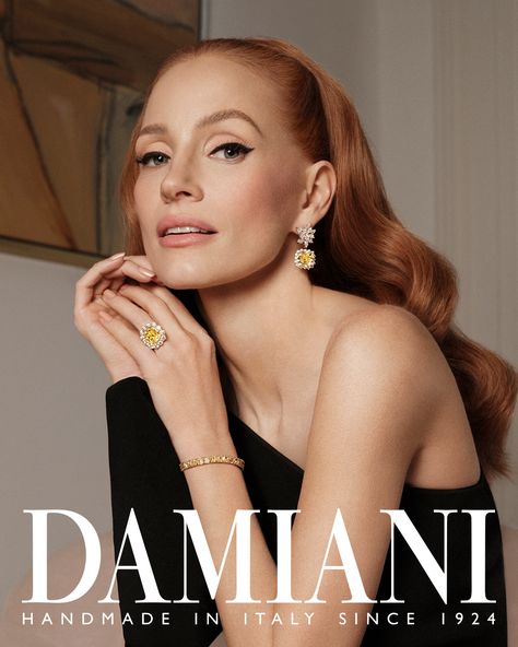 @jessica.chastain is the interpreter of a story that is as simple as it is extraordinary: that of a magnetic and self-confident woman, a true Damiani woman. The Maison’s global brand ambassador looks stunning wearing a beautiful parure in white gold, diamonds and fancy yellow diamonds from the Damiani High Jewelry collection.   Photographer: @juankr_ Styling: @elizabethstewart1 Hair stylist: @renatocampora Make-up artist: @kristoferbuckle  #Damiani #DamianiMasterpiece #Handmade #MadeinItaly Damiani Jewelry, Yellow Diamonds, Fancy Yellow Diamond, Jessica Chastain, Make Up Artist, Confident Woman, Global Brands, Brand Ambassador, Yellow Diamond