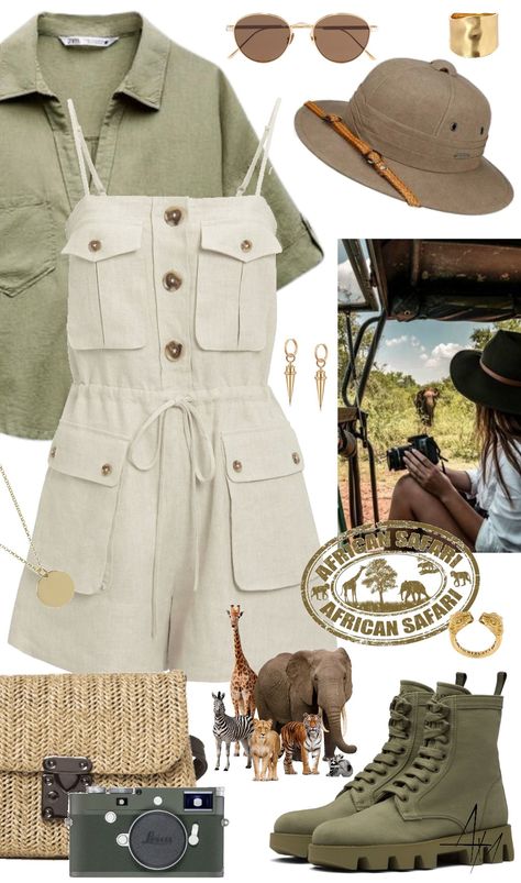 safari Jungle Party Outfit Women, Safari Game Drive Outfit Women, Safari Dress Outfit Women, Jungle Outfit Ideas, Bird Watcher Costume, Dessert Safari Outfit, Safari Outfit Women Africa, Cute Safari Outfits, Safari Guide Costume