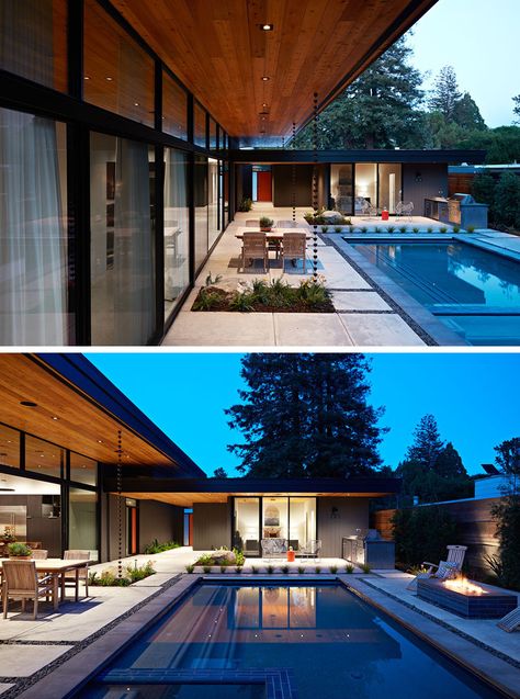 The Design Of This House In California Was Inspired By The Original Mid-Century Modern Home It Replaced House Plans Modern, Shaped House, L Shaped House, California Contemporary, Eichler Homes, California Modern, Contemporary Mid Century, Plans Modern, Contemporary House Plans