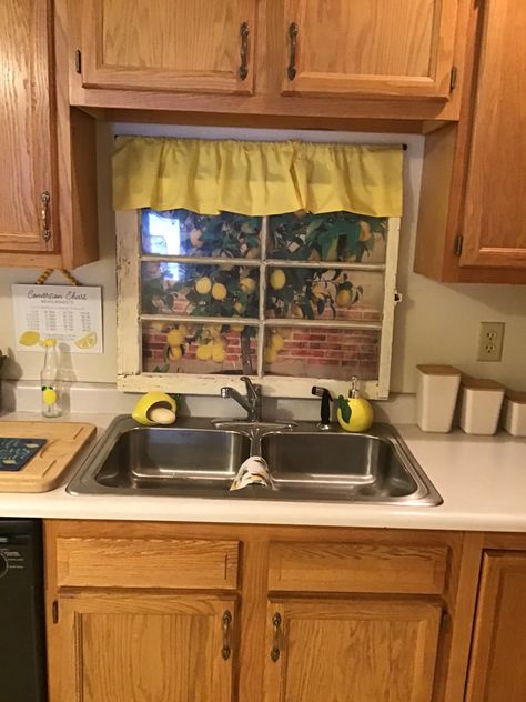 Had to have a window over sink. Decor Above Kitchen Sink With No Window, What To Put Above Sink With No Window, Fake Kitchen Window Over Sink, Over Sink Decor No Window, Faux Kitchen Window Over Sink, Fake Window Above Kitchen Sink, Above Sink Decor No Window, Above Sink Decor, Kitchen Sink Wall No Window