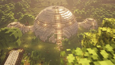 Minecraft Glass Dome, Minecraft Glass House, Casas Mine, Fairy Minecraft, Minecraft Dome, Minecraft Greenhouse, Hardcore Minecraft, Minecraft Base, Minecraft Idea