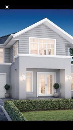 Weatherboard Exterior, Hamptons House Exterior, Rendered Houses, Gray House Exterior, Hamptons Style Homes, Weatherboard House, Trendy House, House Paint Color Combination, House Cladding