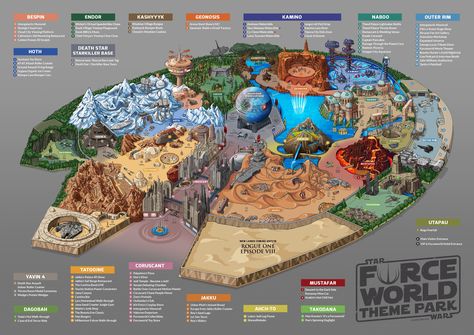 Force World fan concept for Star Wars theme park Theme Park Tycoon 2, Theme Park Tycoon, Theme Park Planning, Theme Park Map, Star Wars Land, Theme Park Design, Park Concept, Star Wars History, Planet Coaster