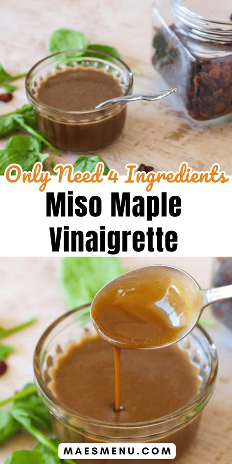 Enjoy the simplicity of this Miso Maple Vinaigrette, a perfect companion for your summer salads! With just 4 ingredients, this healthy dressing combines the rich umami of miso with the natural sweetness of maple, creating a taste sensation that's both delicious and guilt-free. Ideal for dressing greens, drizzling over grilled veggies, or as a marinade, it's your go-to for adding a quick, nutritious, and flavorful twist to any meal. Get ready for a summer full of vibrant salads! #summersalads Veggie Marinade, Miso Salad Dressing, Miso Salad, Fermented Vegetables Recipes, Miso Ginger Dressing, Miso Recipe, Maple Vinaigrette, Healthy Dressing, Salad Dressing Recipes Healthy