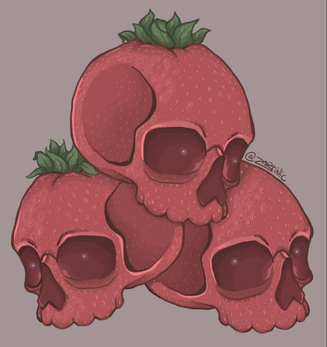 Skeleton Strawberries, Skull Strawberries, Strawberry Ghost Drawing, Goth Strawberry, Strawberry Skull Tattoo, Strawberry Skull, Strawberry Skull Drawing, Skull Strawberry, Skull Cherries