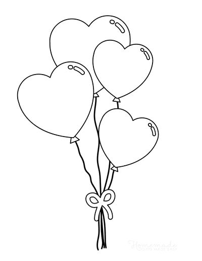 Ballon Drawings, Creative Heart Drawing, Heart Balloon Drawing, Painting Ideas Heart, Heart Drawing Cute, Heart Balloon Tattoo, Drawing Balloons, Coloring Pages Valentines Day, Coloring Pages Heart