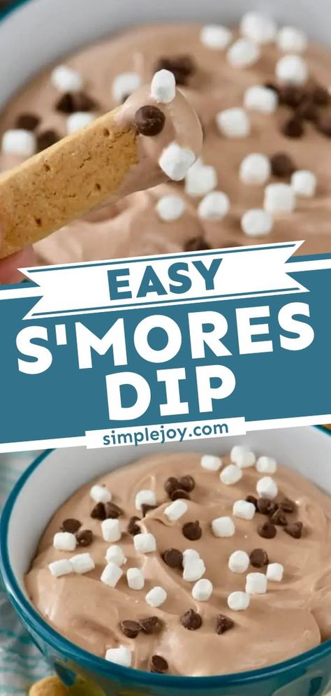 Craving something sweet? Even kids can whip up this S'mores Dip recipe with marshmallow fluff! With just 5 ingredients, you can have a dessert dip to enjoy. Such an easy chocolate dessert to impress! Smores Dessert Dip, Smores Dip Recipe, Easy Chocolate Dessert, Easy Dessert Dips, Marshmallow Fluff Recipes, Chocolate Chip Dip, Easy Smores, Dessert Dip Recipes, Easy S