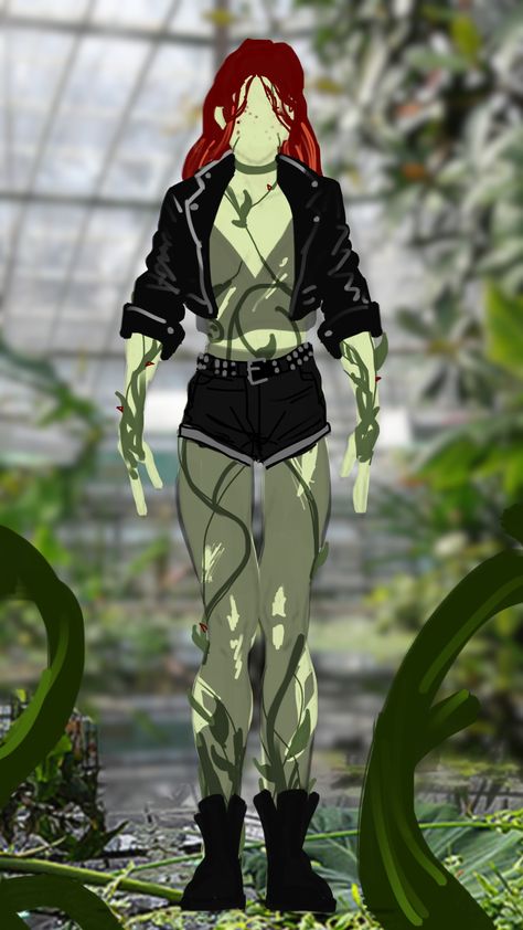 Plant Superhero Costume, Plant Hero Costume Design, Plant Hero Costume, Nature Superhero Suit, Dc Villains Female, Poison Ivy Redesign, Poison Ivy Character Design, Poison Ivy Character Art, Scarecrow Batman