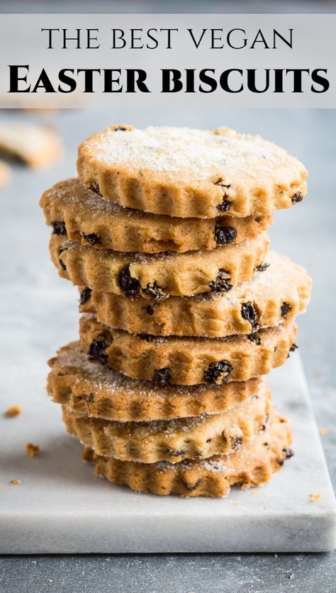 Vegan Easter biscuits – a vegan version of the traditional West Country Easter Biscuit. These crisp cookies are lightly spiced, studded with currants and a touch of lemon and are very quick and easy to make #veganbaking #vegancookies Crisp Cookies, Easter Cookie Recipes, Easter Biscuits, Dairy Free Baking, Country Easter, Vegan Biscuits, Vegan Easter, Biscuits Cookies, West Country