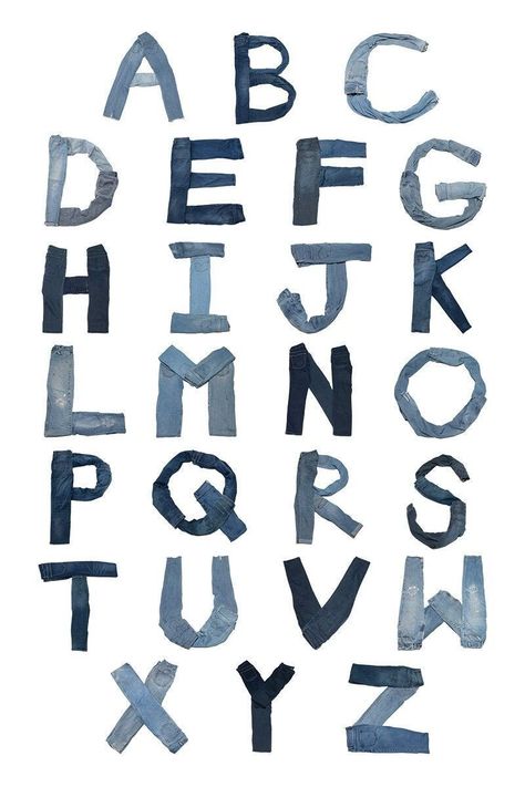 Create your own unique piece of wall art with this easy tutorial. Upcycle old denim jeans into an alphabet letter and hang them on your wall to spell out a word or phrase. #denimart #upcycle #diy . #Fun_Letters_Alphabet #Bead_Letters_Alphabet #Aesthetic_Letters_Alphabet #Denim_Letters Denim Letters, Denim Poster, Collage Alphabet, Collage Letters, Letters Craft, Paper Typography, Newspaper Letters, Alfabet Font, Letter Poster