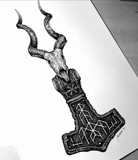 Thor Hammer Tattoo, Berserker Tattoo, Mjolnir Tattoo, Viking Tattoos For Men, Traditional Viking Tattoos, Thor Tattoo, Hammer Tattoo, Viking Warrior Tattoos, Norse Mythology Tattoo