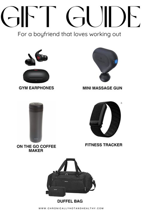 black beats pro fit wireles earphones, black mini massage gun, black portable coffee maker, black whoop fitness tracker, black gym duffle bag Boyfriend Christmas Gift Ideas, Gifts For Boyfriend Christmas, Luxury Gifts For Him, Thoughtful Gifts For Boyfriend, Boyfriend Gift Ideas, Christmas Gift For Husband, Boyfriend Christmas Gift, Gift Ideas For Boyfriend, Boyfriend Christmas