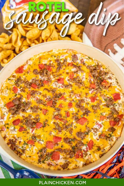 Cheeseburger Rotel Dip, Easy Rotel Dip, Dip With Sausage, Rotel Dip With Sausage, Rotel Recipes, Football Friday, Baked Appetizers, Rotel Dip, Dip Dip