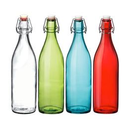 Colorful Glass Bottles Colored Glass Bottles, Affordable Storage, Bormioli Rocco, Tidy Kitchen, Metal Bottles, The Container Store, Custom Closets, Glass Water Bottle, Container Store