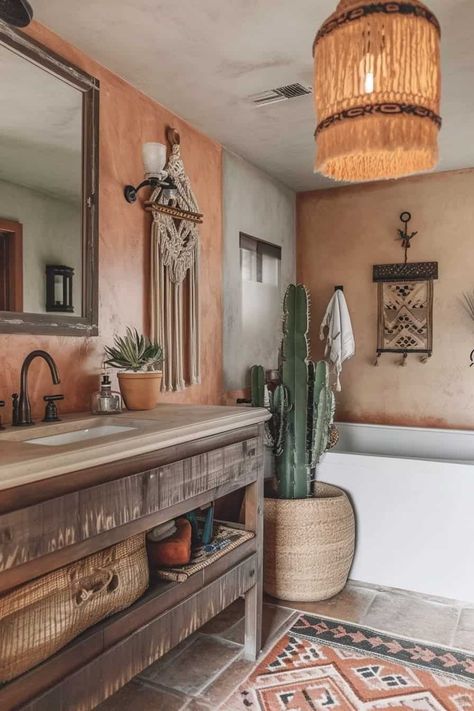 Boho Bathroom Green, Western Boho Bathroom, Western Interior Design, Southwestern Interior, Western Bathroom Decor, Western Bathroom, Western Interior, Bathroom Green, Spanish Home Decor