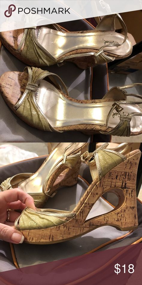 Gold and cream wedges Gold and cream wedge heel Qupid Shoes Wedges Qupid Shoes, Cork Wedge, Wedge Shoes, Wedge Heels, Wedges, Cream, Best Deals, Handbags, Heels