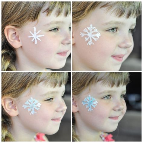 Face Painting Snowflake Snowflake Face Paint, Kids Face Painting Easy, Disney Face Painting, Frozen Face Paint, Painting Snowflakes, Christmas Face Painting, Frozen Face, Elsa Costume, Simple Snowflake