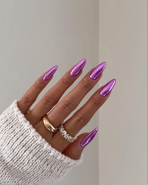 Purple Chrome Nails, Pink Chrome Nails, Purple Nail Art, Chrome Nails Designs, Purple Nail Designs, Lavender Nails, Purple Nail, Metallic Nails, Hot Nails