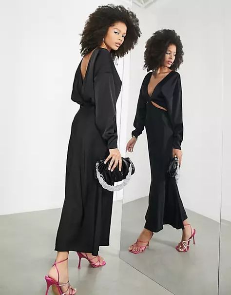 New In Clothing for Women | New Clothes | ASOS Glam Chic, Plunging Neck, Dresses Dresses, Satin Maxi, Black Long Sleeve Dress, Satin Maxi Dress, New Clothes, Black Maxi, High Fashion Street Style