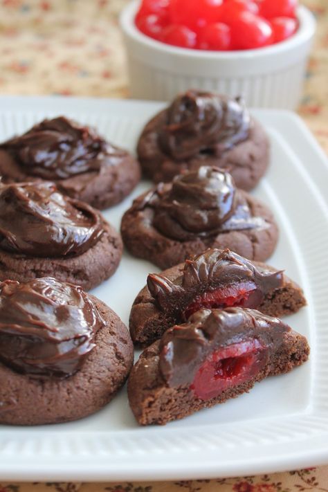 Chocolate-Covered Cherry Cookies – My Recipe Reviews Chocolate Cherry Thumbprint Cookies, Chocolate Covered Cherry Cookies, Cherry Thumbprint Cookies, Slow Roasted Italian, Chocolate Covered Cherry, Chocolate Thumbprint Cookies, Cinnamon Roll Cookies, Cherry Cookies, Chocolate Covered Cherries