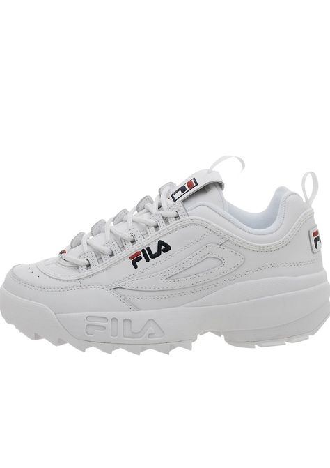 These cool and lightweight shoes from Fila have fierce tread pattern, smooth premium leather upper and cushioned inner sole. They features tonal round laces, a heel loop and Fila branding emblazoned on the uppers and midsole. Made from 100% Leather (upper), 100% Rubber (sole) and are wipe clean only. Fila style code - 5FM00002 Lightweight Shoes, Fila Disruptor, Fila Disruptors, Light Weight Shoes, Cleaning Wipes, Rubber Sole, Leather Upper, Walking, Branding