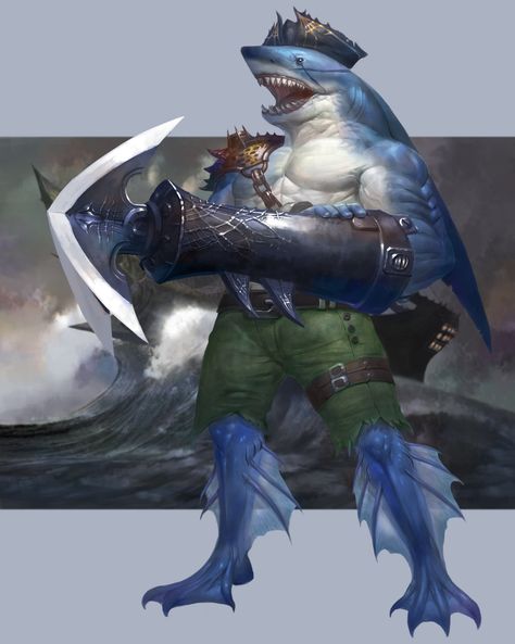 Dungeons And Dragons Races, Swamp Creature, Shark Man, Humanoid Creatures, Beast Creature, Pathfinder Rpg, Creature Artwork, Underwater Creatures, Alien Concept Art