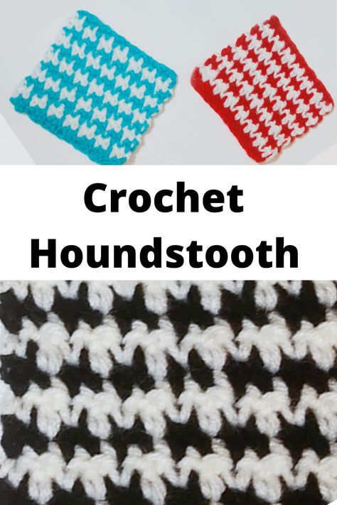 The crochet houndstooth is still popular to this day in tweed and wool fabrics. It is a two-tone pattern with abstract four-pointed shapes, most often in black and white.  This easy crochet houndstooth stitch is one is the simplest that I have found. We will be alternating single crochet and the double crochet stitch, then switching colors at the end of each row.  Free pattern include a video tutorial #crochetpatten #crochethoundstooth Handmade Crop Top, Classy Crochet, Crochet Cross, Double Crochet Stitch, Crochet Stitches Tutorial, Crochet Stitches Patterns, Crochet Stitch, Houndstooth Pattern, Heidi Klum