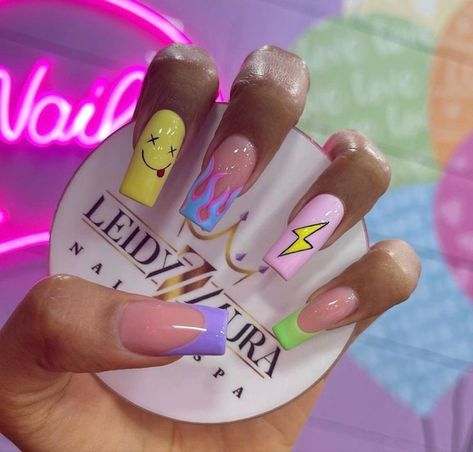 Rave Nails, Trends Nails, Unghie Nail Art, Hippie Nails, Punk Nails, Amazing Nails, Nails Now, Grunge Nails, Cute Gel Nails