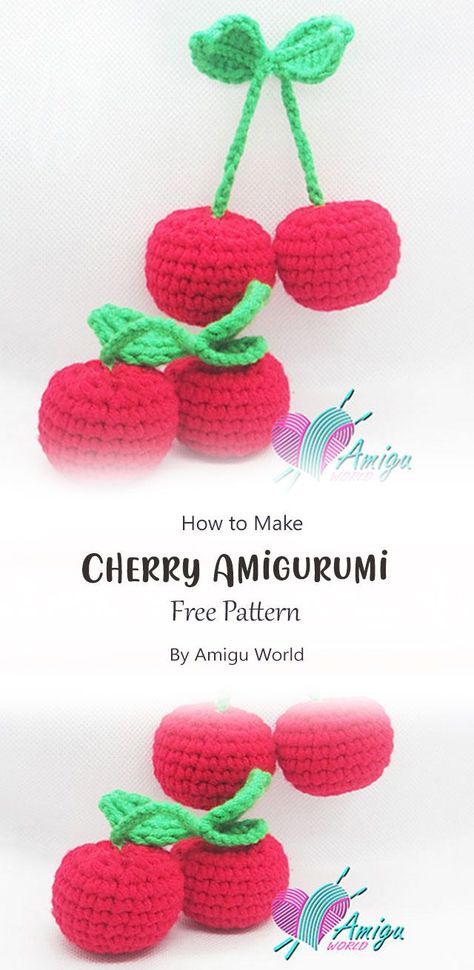 Cherry Amigurumi, Crochet Fruit Bag, Crochet Keyring Free Pattern, Crochet Giraffe Pattern, Fruit Bag, Crochet Strawberry, Crochet Car, Crochet Fruit, Quick Crochet Patterns