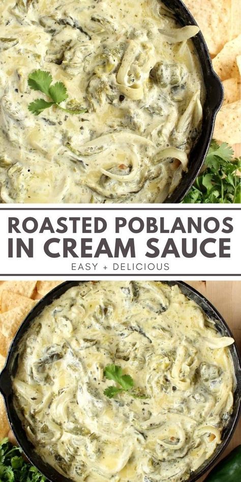 Poblano Recipes, Poblano Cream Sauce, Poblano Sauce, Crema Recipe, Cream Sauce Pasta, Roasted Poblano Peppers, Roasted Poblano, Low Carb Mexican, Poblano Peppers