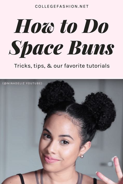 Space Bun Hairstyles, Double Hair Buns, Sleek Bun Hairstyles, Space Buns Hair, Space Bun, Half Bun Hairstyles, Bun With Curls, Space Hair, High Bun Hairstyles