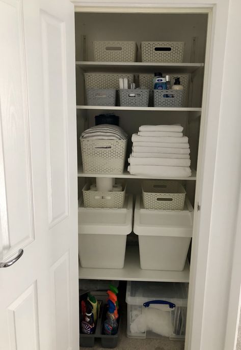 Laundry airing cupboard organisation with IKEA Algot Hallway Cupboard Organization, Landing Cupboard Storage, Landing Cupboard Ideas, Airing Cupboard Ideas Storage, Hot Press Storage Ideas With Boiler, Laundry Cupboard Storage, Hall Cupboard Organisation, Under Stairs Organisation, Cupboard Wardrobe Ideas