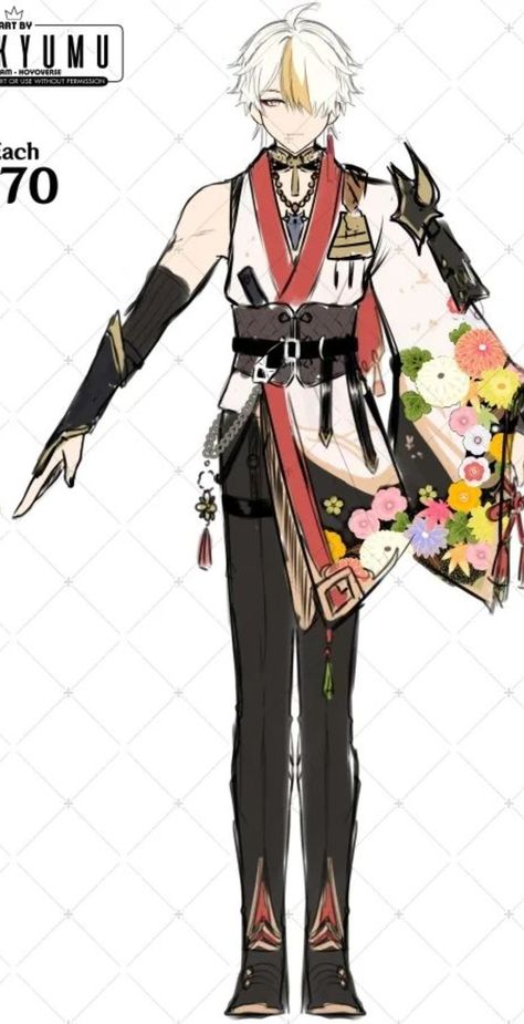 Male Vtuber Body Base, Male Kimono Design, Inazuma Outfit Ideas, Genshin Impact Male Oc, Japanese Character Design Male, Genshin Male Oc, Genshin Impact Outfit Ideas, Warrior Character Design Male, Genshin Outfit Ideas