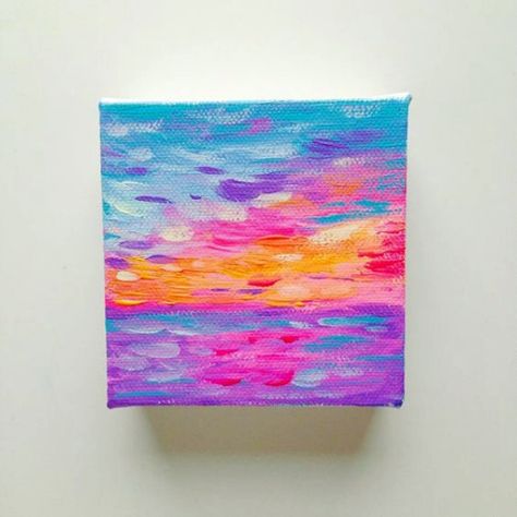 40 Easy Mini Canvas Painting Ideas For Beginners To Try | ArtBeek Neon Sunset, Monday Design, Sunset Acrylic, Small Canvas Paintings, Canvas Painting Ideas, Hello Monday, Easy Canvas Painting, Small Canvas Art, Acrylic Canvas