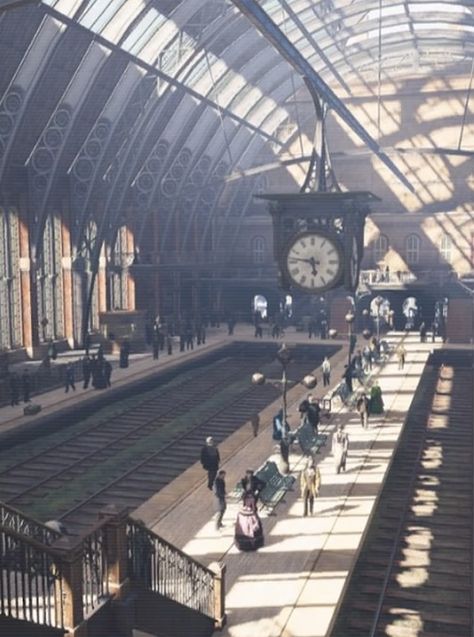 Victorian Train Station Aesthetic, Gothic Train Station, Paris Train Station, Fantasy Train Station, Old Train Station Aesthetic, Space Train Station, Train Station Concept, Steampunk Train Station, Victorian Train Station