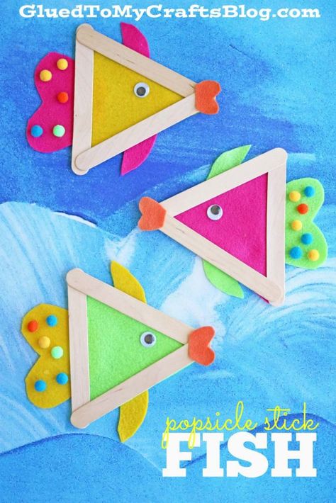 Felt Fish, Hanging Ideas, Fish Crafts, Ocean Crafts, Kid Craft, Popsicle Stick Crafts, Daycare Crafts, Camping Crafts, Childrens Crafts