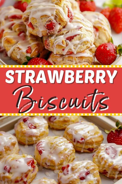 These homemade strawberry biscuits are tender, flaky, and bursting with fresh strawberries. Drizzled with a vanilla glaze, these sweet treats are great for breakfast or dessert. Strawberry Biscuits Recipe, Strawberry Biscuits, Best Scone Recipe, Lemon Biscuits, Easy Homemade Biscuits, Frozen Biscuits, Biscuits Recipes, Scone Recipes, Bread Muffins