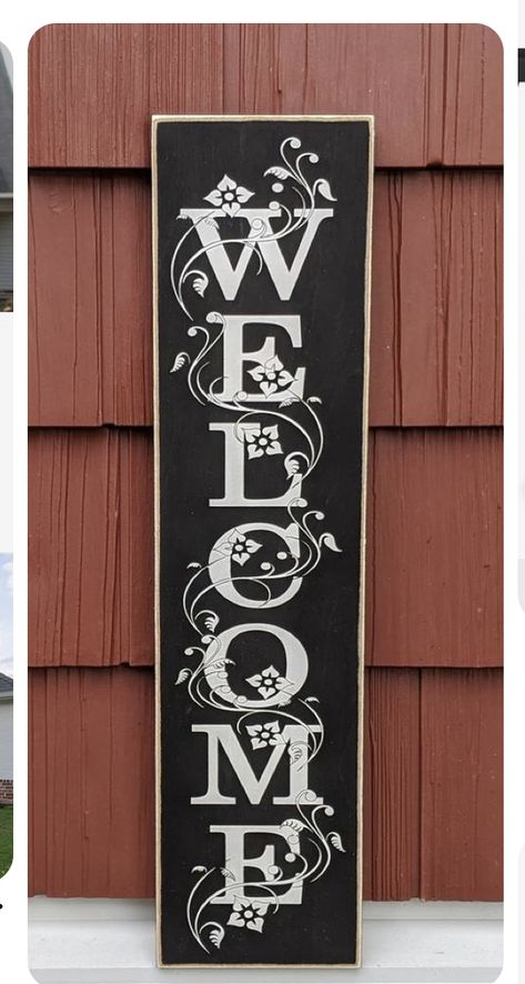 Diy Welcome Sign Wood Front Porches, Welcome Signs For Front Door, Growth Board, Welcome Hanging, Porch Boards, Welcome House, Rustic Welcome Sign, Porch Leaners, Welcome Sign Front Door