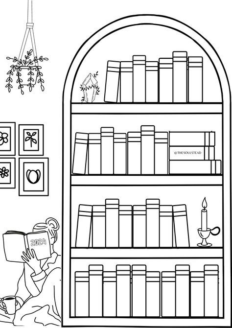 Track Your 2024 Books | Colouring Page Colour in Each Book and Write the Name as you go.  Can also be printed on card stock for water colouring.  Digital Download - Reuse anytime or fill as many sheets as you want. Follow Us on Instagram @thesoulstead Books Coloring Pages, Bookish Coloring Pages, Books Doodle, Book Coloring Pages, Colouring In Pages, Bookmark Coloring Pages, Library Coloring Pages, Books Drawing, Book Planner