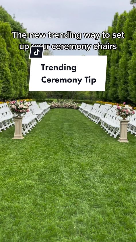 Facing your ceremony chairs inwards gives your guests a more intimate ... | TikTok Wedding Aisle Chairs Facing In, Wedding Ceremony Chairs Facing Aisle, Cheap Seating For Outdoor Wedding, Chairs Facing Aisle Wedding, Runway Seating Wedding Ceremony, Ceremony Seating Arrangements, Seating Arrangement Wedding, Wedding Ceremony Chairs, Wedding Ceremony Seating