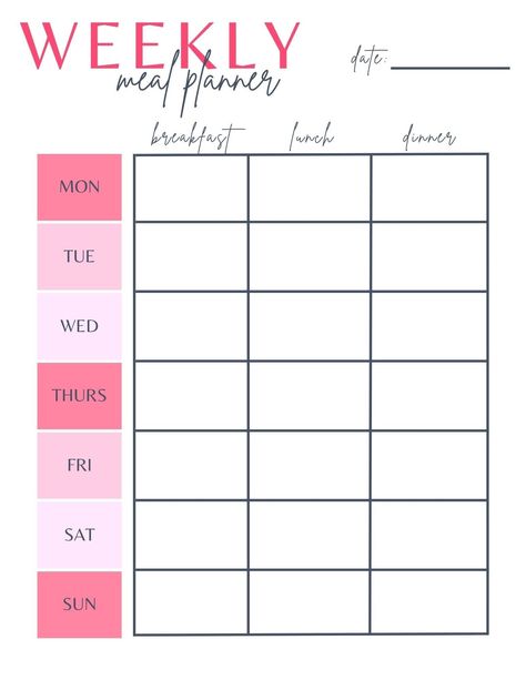 Colorful Weekly Meal Planner - 3 Meals per Day, pink theme ramadandailyplanner #businessplannerprintables🗓️. Thanksgiving Meal Planner, Dinner Planning Weekly, Meal Plan Template, Weekly Meal Plan Template, Meal Planner Printable Free, Weekly Meal Planner Template, Daily Meal Planner, Meal Planning Menus, Monthly Meal Planner