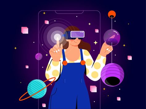 Virtual reality Illustration by Galaxy UX Studio on Dribbble Virtual Reality Illustration, Reality Illustration, New Media, Acrylic Colors, Virtual Reality, Creative Professional, Global Community, Illustration Design, Mural