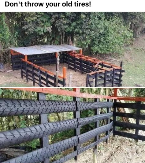 Tire Fence, Repurposed Tire, Backyard Chicken Farming, Future Farms, Tyres Recycle, Backyard Greenhouse, Old Tires, Backyard Farming, Homestead Survival