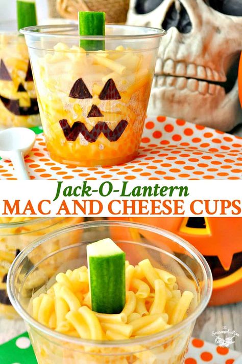 Mac and Cheese Cups. Easy and delicious mac and cheese cups that are perfect for halloween parties. | Halloween Food | Party Food | Halloween Recipes | Macaroni And Cheese Mac Cheese Cups, Cheap Halloween Party, Mac And Cheese Cups, Cheese Cups, Kids Halloween Food, The Seasoned Mom, Halloween Party Snacks, Homemade Lunch, Fun Halloween Food