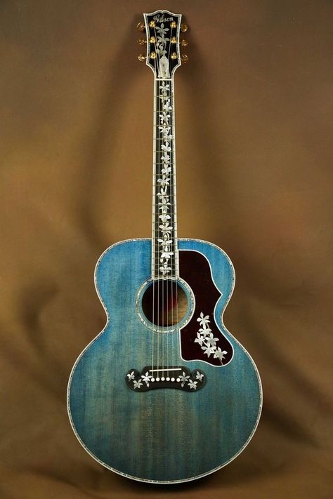 Vintage Guitar Art, Blue Acoustic Guitar, Vintage Guitars Acoustic, Custom Acoustic Guitars, Vintage Guitar Amps, Acoustic Guitar For Sale, Gibson Acoustic, Guitar Diy, Guitar Obsession